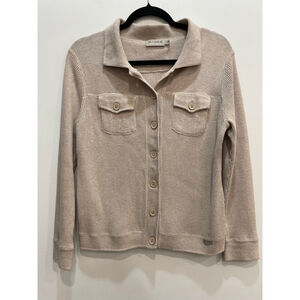 Modea Cotton Ribbed Knit Neutral Minimalist 90s Cardigan Shacket Women Large